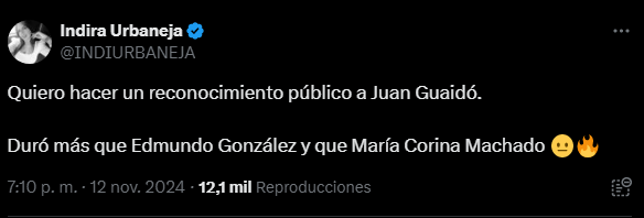 “Duró más que Edmundo y Maria Corina”: Indira Urbaneja lanza comentario sarcástico sobre Guaidó